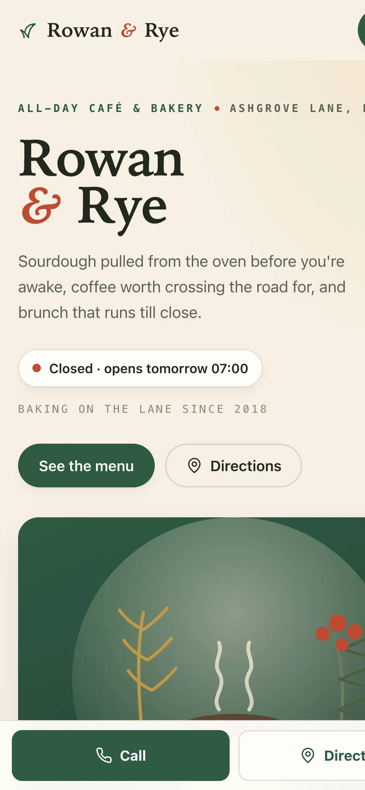 Rowan & Rye demo website on a phone